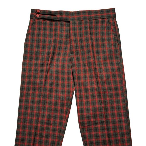 Mens 36 Gurkha Pants Green Red Plaid Check Wool Flat Front Straight Fit Trousers - Picture 5 of 8